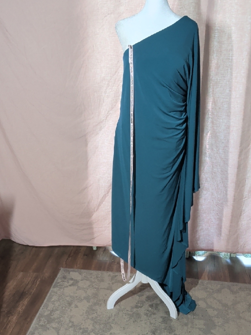 Mac Duggal Teal One-Shoulder Draped Asymmetrical Gown - Picture 2 of 12